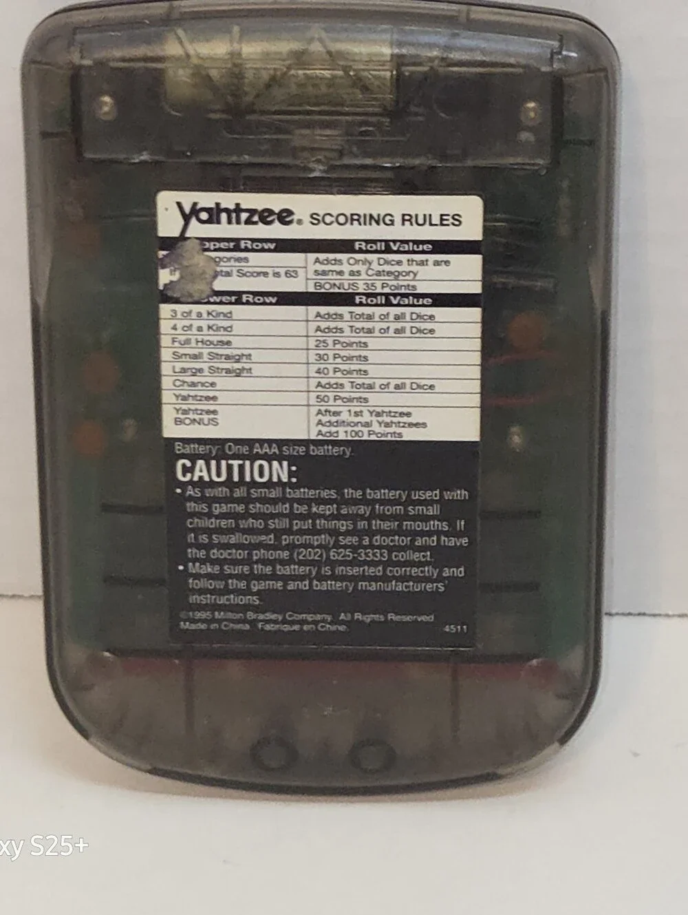 1995 Electronic Handheld Yahtzee Game Clear Smoke MB Milton Bradley Tested Works